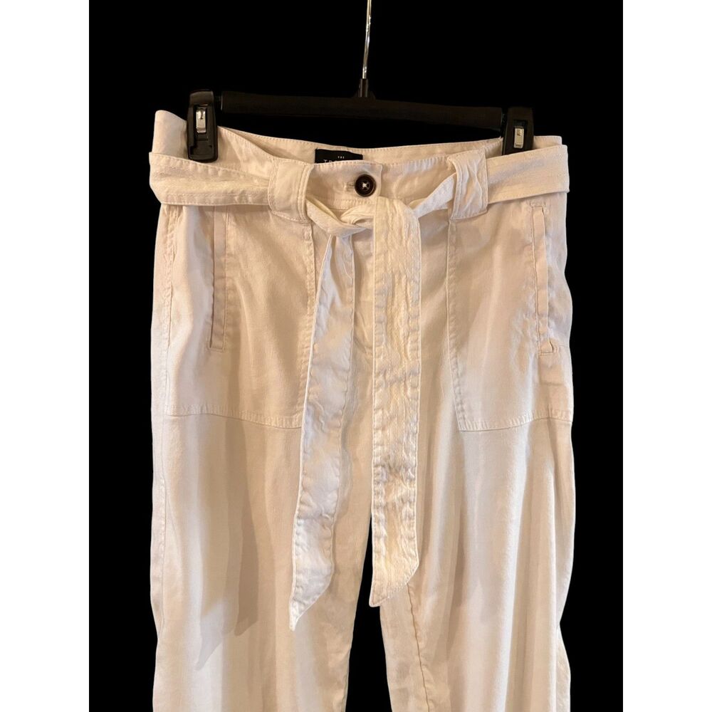 WHITE HOUSE BLACK MARKET Linen 'The Trouser' WHITE Tie Waist Sz 4 EUC!